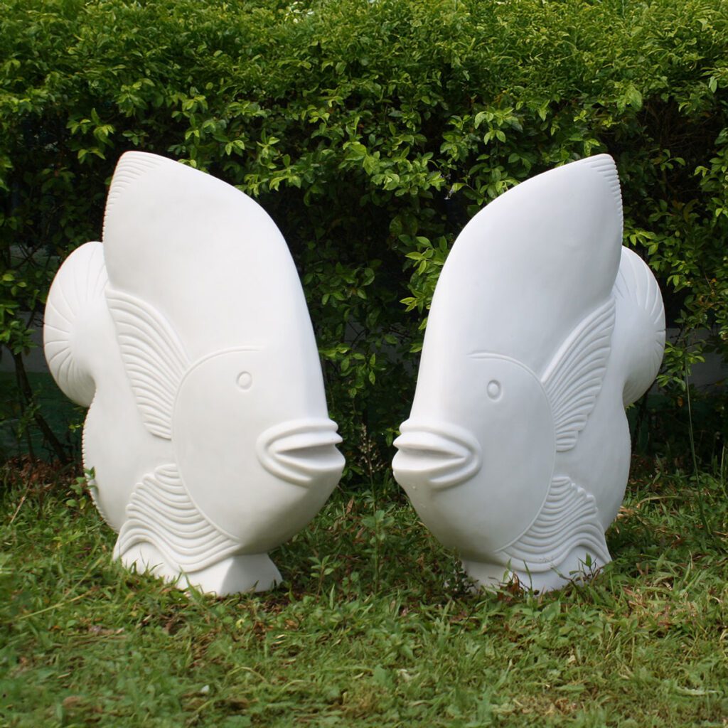 Enigma Marble Effect Fish Pair Garden Statue 5060235330223 2